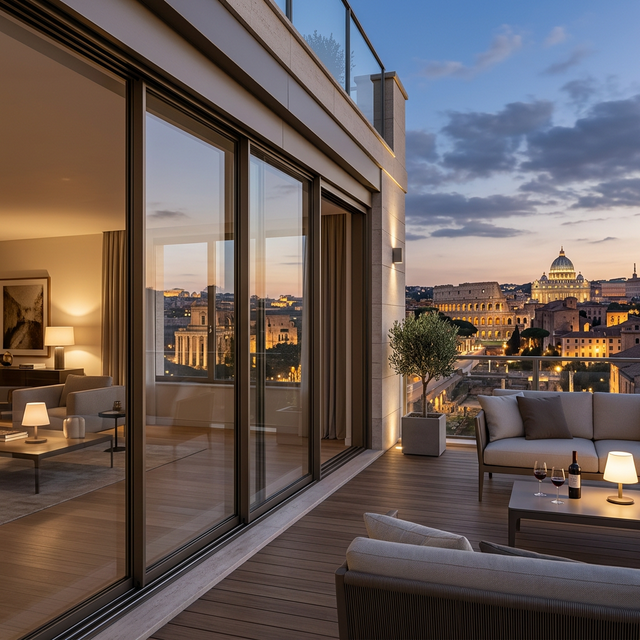 Vetrata scorrevole in parallelo per terrazzo a Roma — guide ribassate 24mm